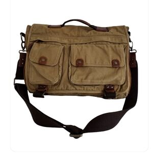Vintage Fossil Canvas Messenger Bag Cruiser Unisex Tan Brown Military Style Rare